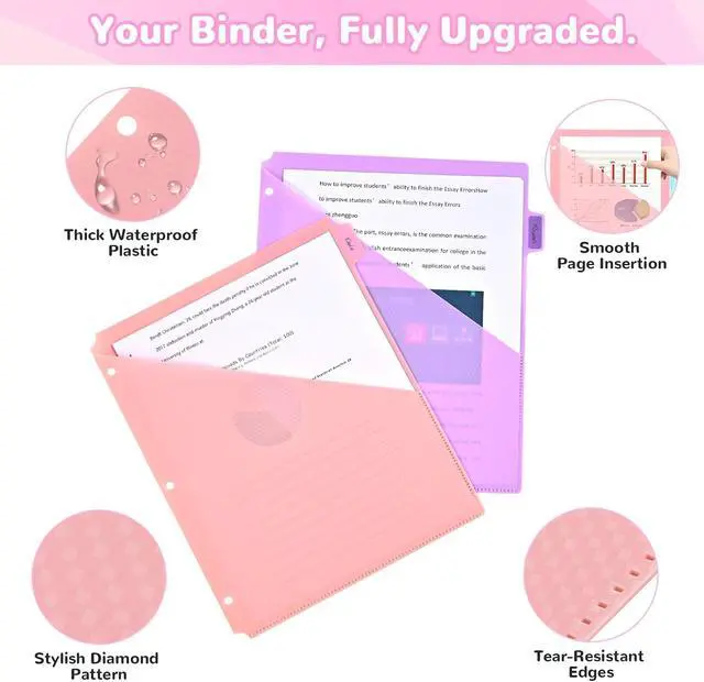 Alt view image 4 of 7 - SUIN 8 Tab Binder Dividers with Pockets - Heavy Duty Plastic Dividers for 3 Ring Binder, Letter Size Poly Page Separators with Tabs & Label Stickers, Diamond Texture, 8 Pastel Colors, 1-Pack