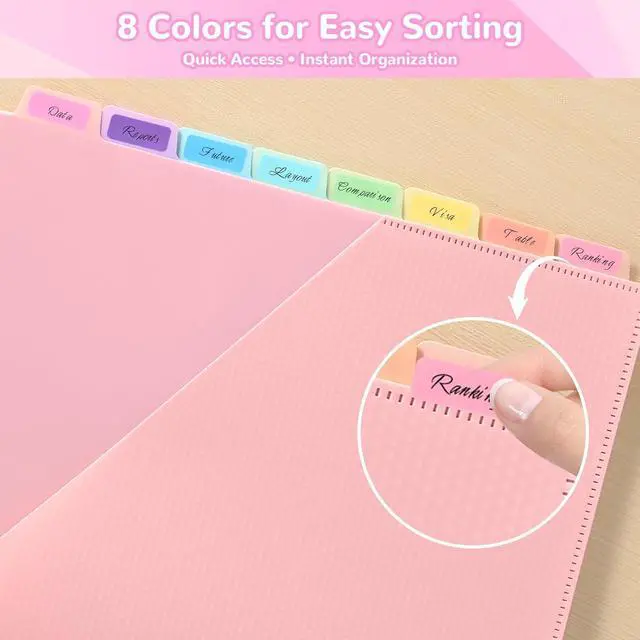 Alt view image 5 of 7 - SUIN 8 Tab Binder Dividers with Pockets - Heavy Duty Plastic Dividers for 3 Ring Binder, Letter Size Poly Page Separators with Tabs & Label Stickers, Diamond Texture, 8 Pastel Colors, 1-Pack