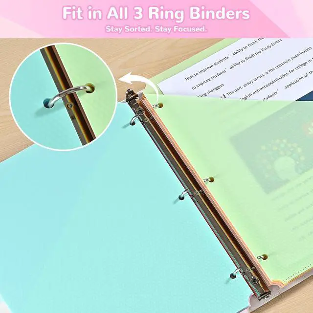 Alt view image 6 of 7 - SUIN 8 Tab Binder Dividers with Pockets - Heavy Duty Plastic Dividers for 3 Ring Binder, Letter Size Poly Page Separators with Tabs & Label Stickers, Diamond Texture, 8 Pastel Colors, 1-Pack