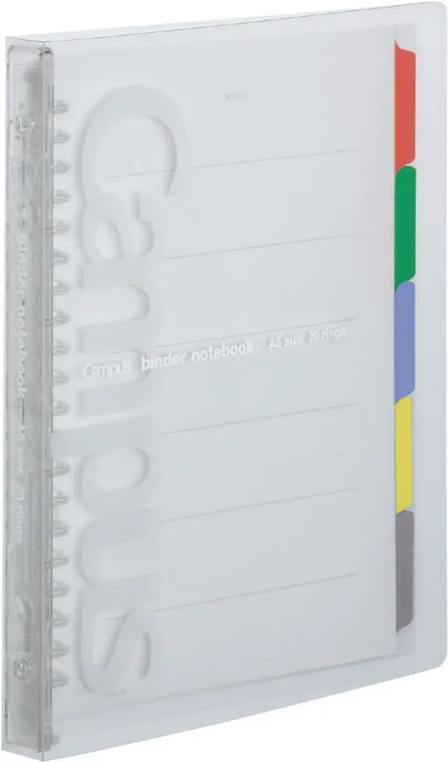 Main image of Kokuyo Campus Slide Binder with 5 Tab Dividers, Slim Type, A5, 20 Holes, Up to 65 Sheets, Transparent, Japan Import (RU-P133NT)