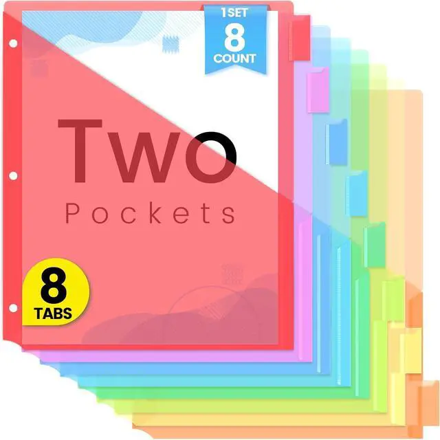Main image of Sooez 8 Count Dividers with Pockets, Binder Dividers with tabs | Binder Dividers for 3 Ring Binders, Binder Divider with Pockets for US Letter Size, Insertable Big Tabs, Red, Set of 1