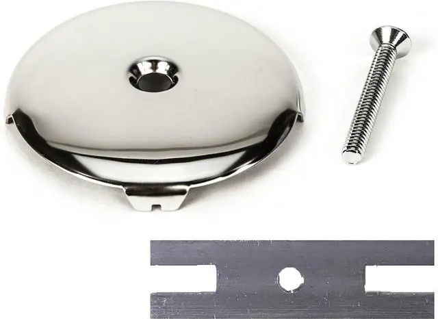 Main image of PF WaterWorks Universal Bathtub/Bath Tub Drain Single/One (1) Hole Overflow Face Plate - Matching Screw - Adapter for 2 Hole; Chrome; PF0930-CH