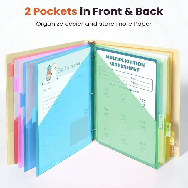 Alt view image 4 of 7 - Sooez 8 Count Dividers with Pockets, Binder Dividers with tabs | Binder Dividers for 3 Ring Binders, Binder Divider with Pockets for US Letter Size, Insertable Big Tabs, Red, Set of 1