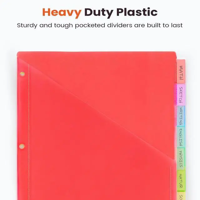 Alt view image 5 of 7 - Sooez 8 Count Dividers with Pockets, Binder Dividers with tabs | Binder Dividers for 3 Ring Binders, Binder Divider with Pockets for US Letter Size, Insertable Big Tabs, Red, Set of 1