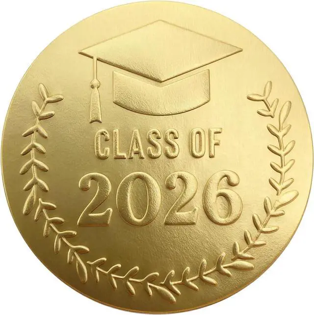 Main image of 100 Pack Class of 2026 Graduation Stickers Gold Foil Embossed Labels for Graduates Metallic Foil Envelopes Seals for Invitations, Gift and Candy Bag & Party Favors (Class of 2026 Gold)
