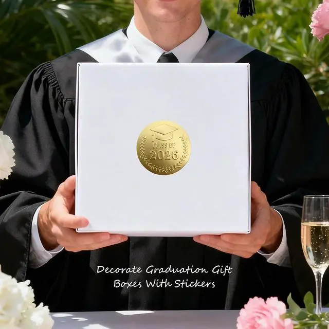 Alt view image 5 of 7 - 100 Pack Class of 2026 Graduation Stickers Gold Foil Embossed Labels for Graduates Metallic Foil Envelopes Seals for Invitations, Gift and Candy Bag & Party Favors (Class of 2026 Gold)