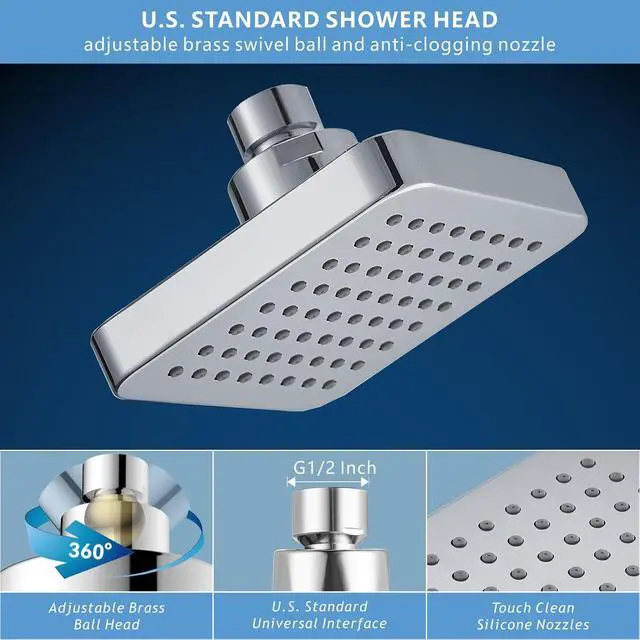 Alt view image 5 of 7 - High Pressure Shower Head - 4 Powerful Bathroom Pressure Boosting Rain Showerhead - Perfect Universal Replacement for Square Rainfall Shower Heads (Chrome)