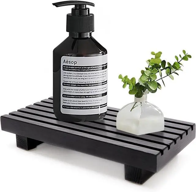 Main image of Black Bathroom Tray for Sink Decor Kitchen Counter Wood Pedestal Soap Dish | Small Sponge Holder Soap Dispenser Wooden Risers Restroom Decor Kitchen Accessories Countertop Mens Spa Vanity Toilet Tray