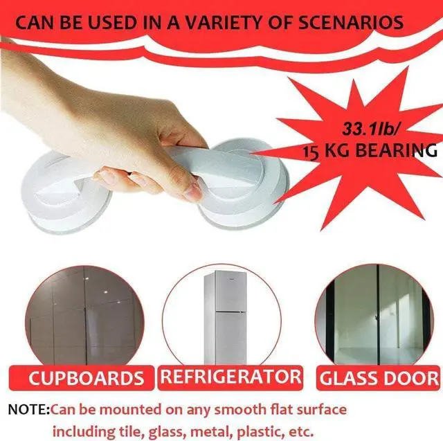 Alt view image 3 of 7 - Suction Grab Bar, Portable Suction Handle Bar Suction Grip Bar for Window Door Drawer Cabinet Mini Fridge Grab Puller (White)