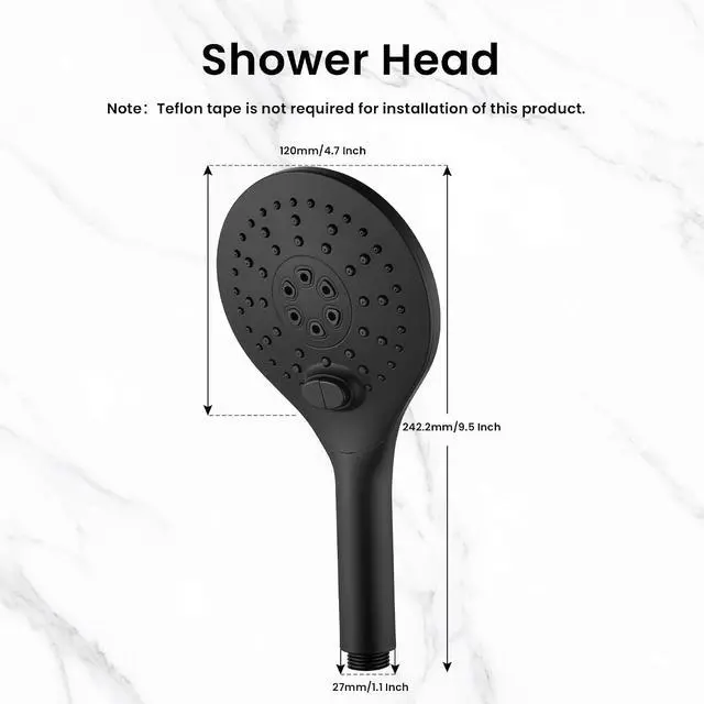 Alt view image 3 of 5 - KPW Shower Head Detachable Handheld 3 Spray Modes High Pressure Showers | Matte Black