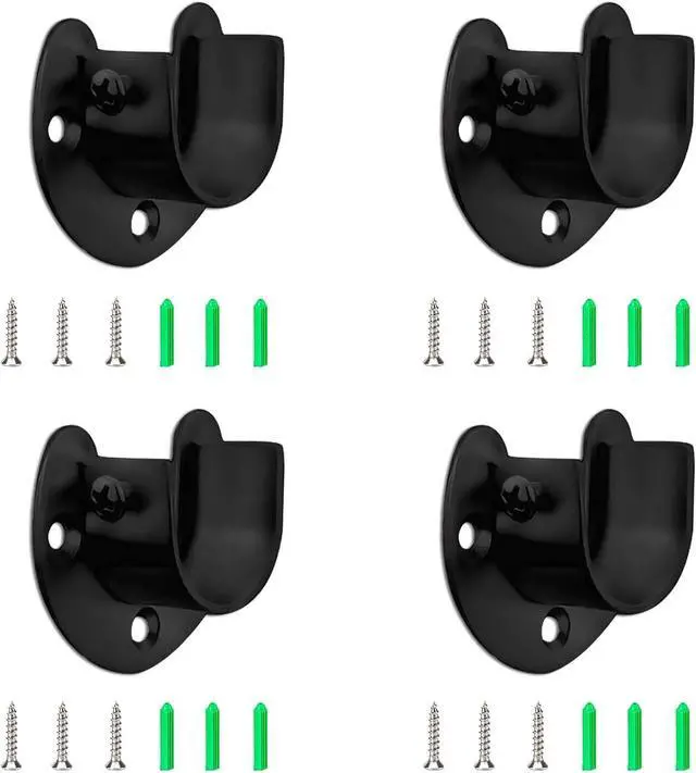 Main image of Stainless Steel Closet Rod Bracket 4pcs Heavy Duty Flange Rod Holder 1" & 1-1/4" Diameter Curtain Rod End Supports U-Shaped Wardrobe Rod Bracket Black White with Screws