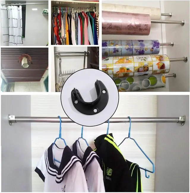 Alt view image 5 of 5 - Stainless Steel Closet Rod Bracket 4pcs Heavy Duty Flange Rod Holder 1" & 1-1/4" Diameter Curtain Rod End Supports U-Shaped Wardrobe Rod Bracket Black White with Screws