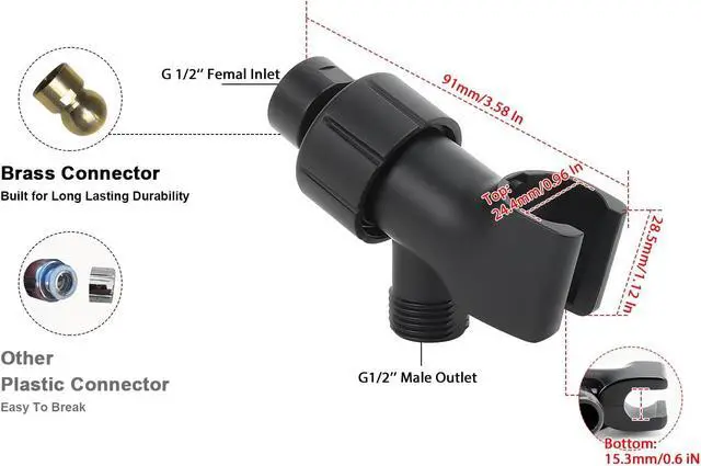 Alt view image 2 of 6 - NearMoon Adjustable Shower Arm Mount- with Universal Wall Hook Bracket and Brass Pivot Ball, Shower Head Holder for Hand Held Showerheads (Matte Black)
