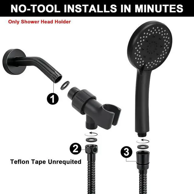 Alt view image 4 of 6 - NearMoon Adjustable Shower Arm Mount- with Universal Wall Hook Bracket and Brass Pivot Ball, Shower Head Holder for Hand Held Showerheads (Matte Black)