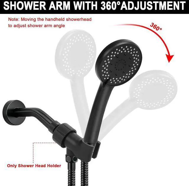 Alt view image 5 of 6 - NearMoon Adjustable Shower Arm Mount- with Universal Wall Hook Bracket and Brass Pivot Ball, Shower Head Holder for Hand Held Showerheads (Matte Black)