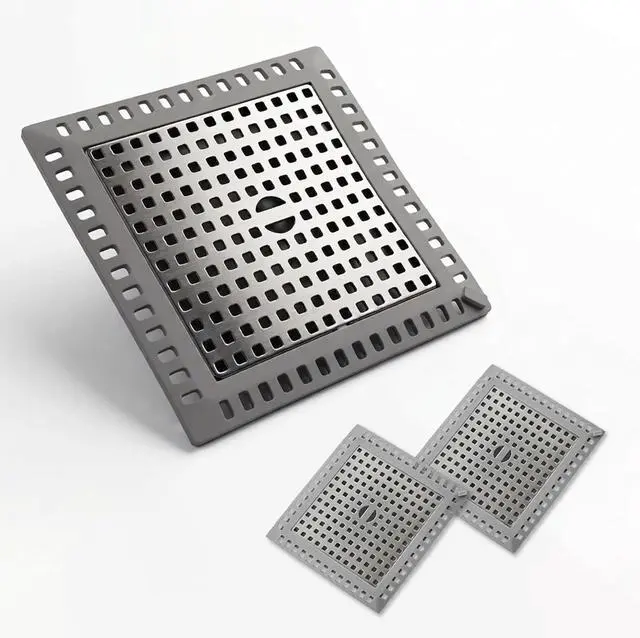 Main image of 2 Pack Square Shower Drain Hair Catcher Stainless Steel | Anti-Clog Hair Stopper for Bathroom, Bathtub & Kitchen | Non-Slip, Easy Clean, Universal Fit