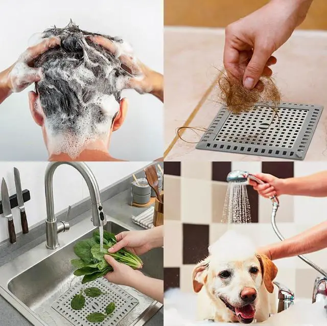 Alt view image 2 of 5 - 2 Pack Square Shower Drain Hair Catcher Stainless Steel | Anti-Clog Hair Stopper for Bathroom, Bathtub & Kitchen | Non-Slip, Easy Clean, Universal Fit