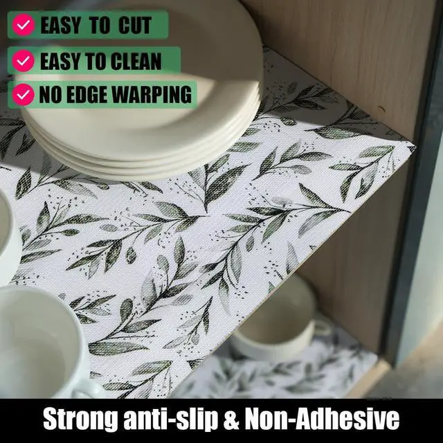 Alt view image 2 of 7 - Shelf Liners Non Adhesive and Strong Non-Slip | Shelf and Drawer Liners for Kitchen Cabinet Wire Fridge, Waterproof Shelf Drawer Liner,Easy to Clean,12IN x 10FT,Green Leaf