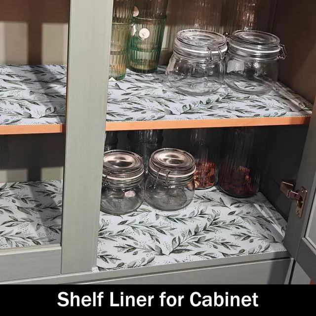 Alt view image 5 of 7 - Shelf Liners Non Adhesive and Strong Non-Slip | Shelf and Drawer Liners for Kitchen Cabinet Wire Fridge, Waterproof Shelf Drawer Liner,Easy to Clean,12IN x 10FT,Green Leaf