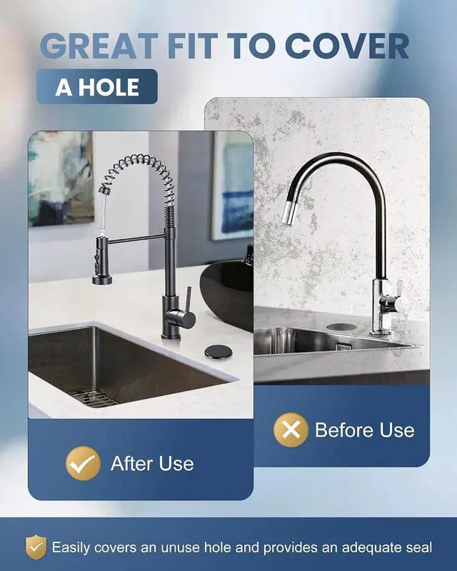 Alt view image 4 of 7 - ARCORA Sink Hole Cover, for Ktichen Faucet and Soap Dispenser | Durable Plastic, Rustproof, Leakproof, Easy Install, Fits Most Sinks & Thick Countertops, Matte Black