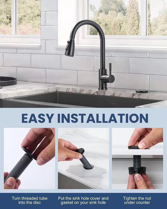 Alt view image 6 of 7 - ARCORA Sink Hole Cover, for Ktichen Faucet and Soap Dispenser | Durable Plastic, Rustproof, Leakproof, Easy Install, Fits Most Sinks & Thick Countertops, Matte Black