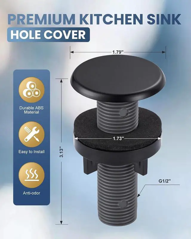 Alt view image 5 of 7 - ARCORA Sink Hole Cover, for Ktichen Faucet and Soap Dispenser | Durable Plastic, Rustproof, Leakproof, Easy Install, Fits Most Sinks & Thick Countertops, Matte Black