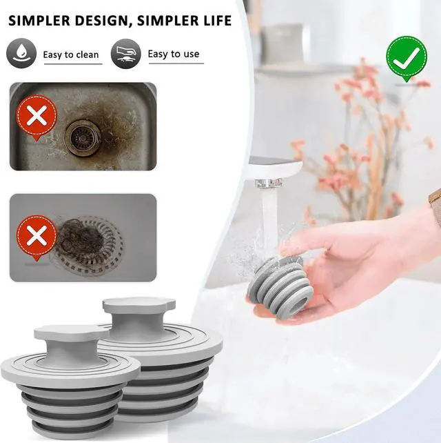 Alt view image 3 of 7 - Bathtub Drain Stopper - 2 Pack Silicone Universal Shower Drain Cover, Tub Stopper Bathtub Drain for Bathroom, Tub, and Shower Drain - Easy Install Shower Drain (Gray)