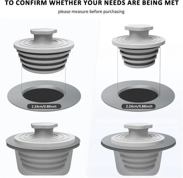Alt view image 5 of 7 - Bathtub Drain Stopper - 2 Pack Silicone Universal Shower Drain Cover, Tub Stopper Bathtub Drain for Bathroom, Tub, and Shower Drain - Easy Install Shower Drain (Gray)