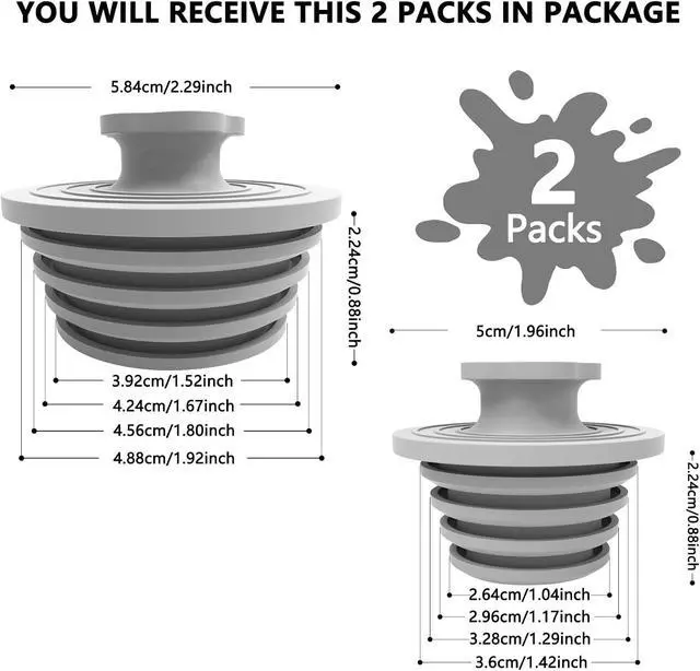 Alt view image 4 of 7 - Bathtub Drain Stopper - 2 Pack Silicone Universal Shower Drain Cover, Tub Stopper Bathtub Drain for Bathroom, Tub, and Shower Drain - Easy Install Shower Drain (Gray)
