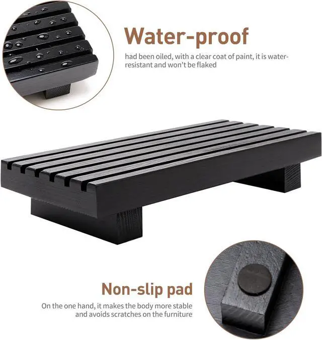 Alt view image 5 of 7 - Black Bathroom Tray for Sink Decor Kitchen Counter Wood Pedestal Soap Dish | Small Sponge Holder Soap Dispenser Wooden Risers Restroom Decor Kitchen Accessories Countertop Mens Spa Vanity Toilet Tray
