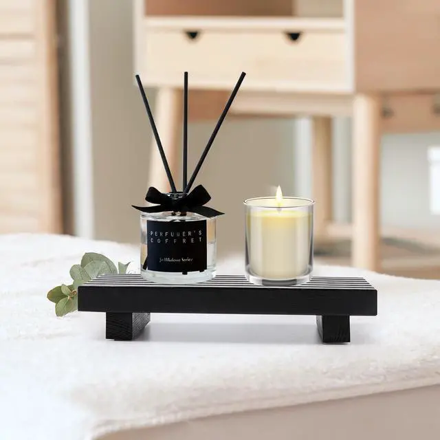 Alt view image 6 of 7 - Black Bathroom Tray for Sink Decor Kitchen Counter Wood Pedestal Soap Dish | Small Sponge Holder Soap Dispenser Wooden Risers Restroom Decor Kitchen Accessories Countertop Mens Spa Vanity Toilet Tray
