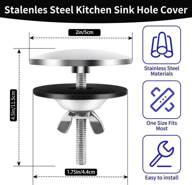 Alt view image 3 of 7 - 2Inch Kitchen Sink Hole Covers, Sealed Decoration Hole Cover (Silver) | Faucet Hole Cover Stainless Steel Wash Basin Kitchen Sink Tap Hole Plate Stopper