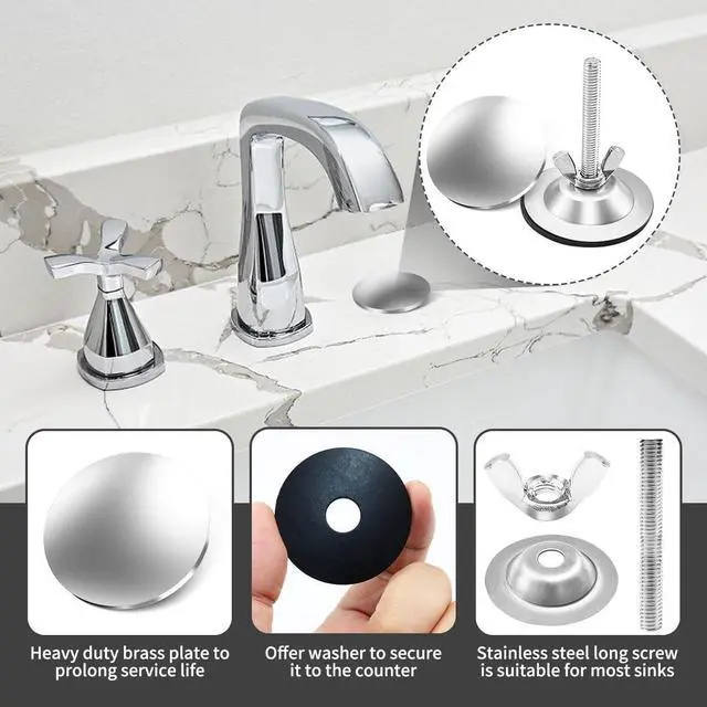 Alt view image 4 of 7 - 2Inch Kitchen Sink Hole Covers, Sealed Decoration Hole Cover (Silver) | Faucet Hole Cover Stainless Steel Wash Basin Kitchen Sink Tap Hole Plate Stopper