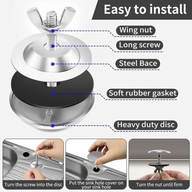 Alt view image 5 of 7 - 2Inch Kitchen Sink Hole Covers, Sealed Decoration Hole Cover (Silver) | Faucet Hole Cover Stainless Steel Wash Basin Kitchen Sink Tap Hole Plate Stopper
