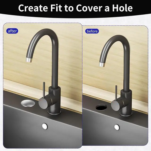 Alt view image 6 of 7 - 2Inch Kitchen Sink Hole Covers, Sealed Decoration Hole Cover (Silver) | Faucet Hole Cover Stainless Steel Wash Basin Kitchen Sink Tap Hole Plate Stopper