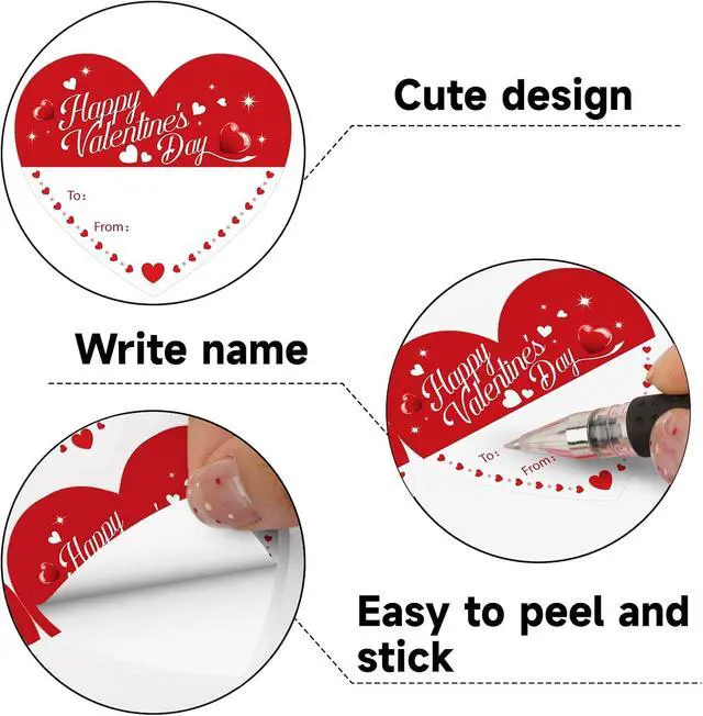 Alt view image 3 of 7 - Alynta Happy Valentine's Day Stickers - Valentines Gift Tag Stickers | 2 Inch 60Pcs Heart Design Sticker Valentines to from Labels for Envelope Seals Cards Valentine's Day Decorations