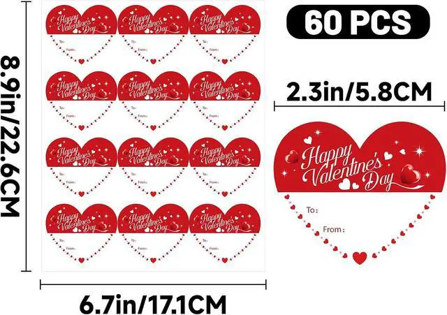 Alt view image 2 of 7 - Alynta Happy Valentine's Day Stickers - Valentines Gift Tag Stickers | 2 Inch 60Pcs Heart Design Sticker Valentines to from Labels for Envelope Seals Cards Valentine's Day Decorations
