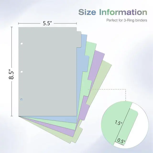 Alt view image 2 of 7 - Ospelelf Mini Binder Dividers with TabsDurable Paper Dividers for 3 Ring Mini Small Binder5 Tab(5.5" * 8.5")