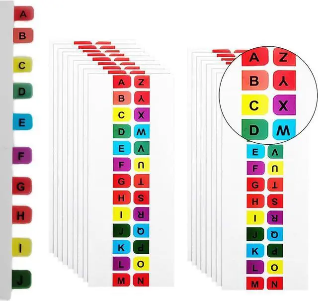 Main image of 416 Pcs Colored Alphabetical Tab Indexes, 16 Sheets A-Z Index Tabs | Self Adhesive A-Z Alphabet Index Tabs, Colorful Alphabet Tabs, Alphabet Book Tabs, Alphabet Tabs, Colored Alphabetical Tab