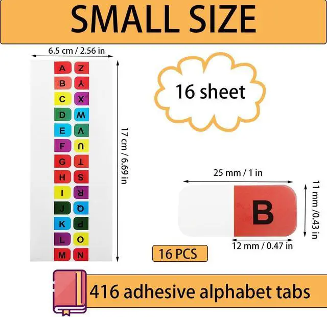 Alt view image 3 of 7 - 416 Pcs Colored Alphabetical Tab Indexes, 16 Sheets A-Z Index Tabs | Self Adhesive A-Z Alphabet Index Tabs, Colorful Alphabet Tabs, Alphabet Book Tabs, Alphabet Tabs, Colored Alphabetical Tab