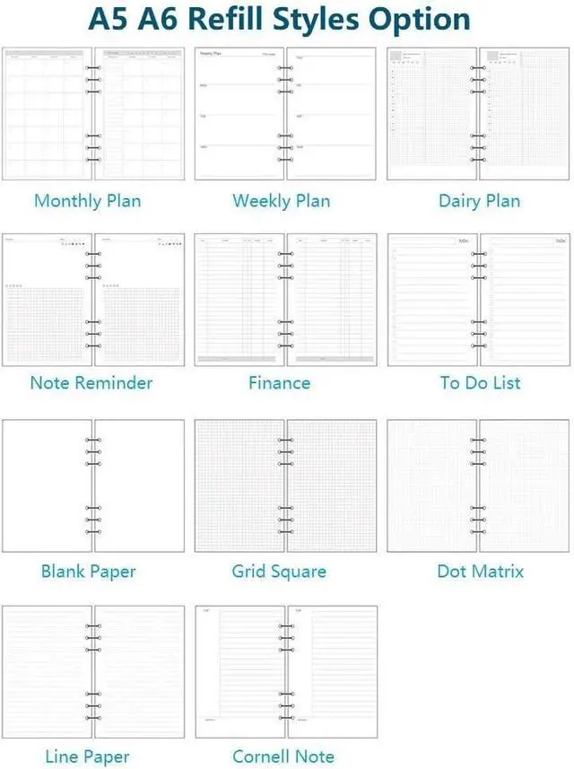 Alt view image 7 of 7 - Spiral Notebook Refill,Daily Planner Refill,6 Hole,for Filofax, Personal Size 3.74 x 6.77'', Diary Design with Time Table and Summary, 45 Sheets per Pack, Harphia(A6,Daily)