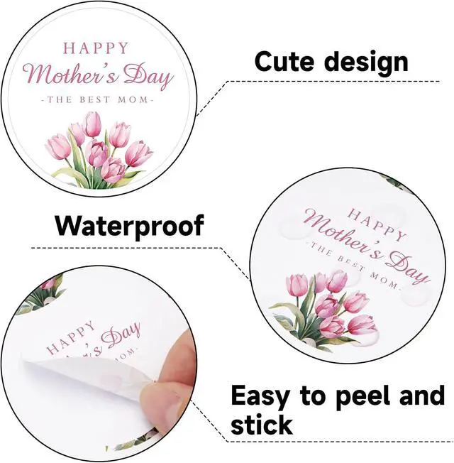 Alt view image 3 of 7 - Mothers Day Stickers 2 Inch Happy Mother's Day Label Stickers | 60PCS Mothers Day Floral Gift Tag Sticker for Envelope Seals Card Gift Wrap Mother's Day Decorations