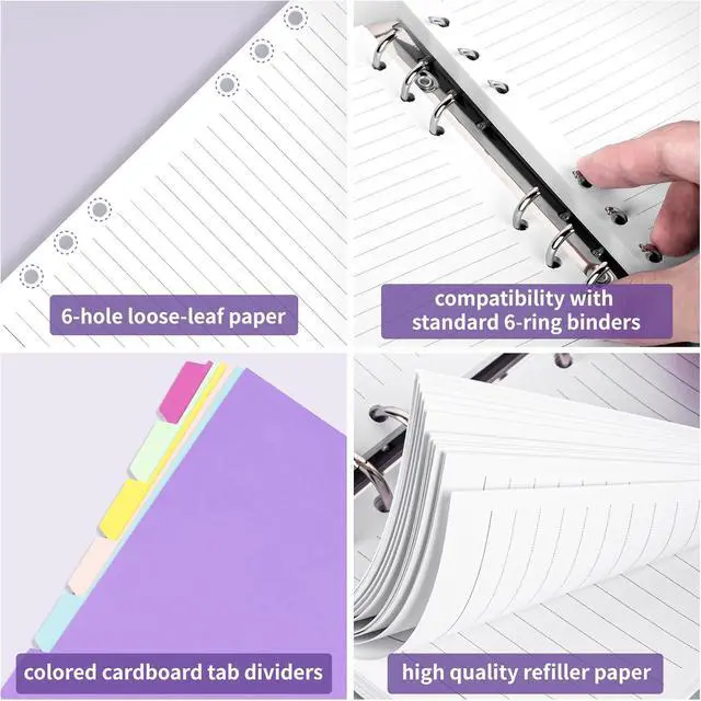 Alt view image 3 of 6 - A6 Refill Paper, 6 Hole Planner Inserts with Binder Dividers, 240 Pages | A6 Binder Inserts for Notebook Journal, College Ruled Loose Leaf Paper for 6 Ring Binder