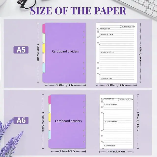 Alt view image 2 of 6 - A6 Refill Paper, 6 Hole Planner Inserts with Binder Dividers, 240 Pages | A6 Binder Inserts for Notebook Journal, College Ruled Loose Leaf Paper for 6 Ring Binder