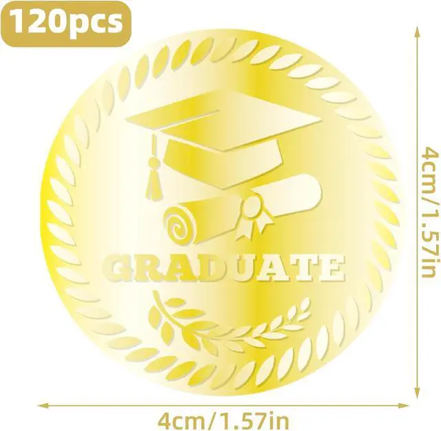 Alt view image 2 of 7 - 120pcs Graduation Stickers, Self-Adhesive Graduate Cap Stickers Gold Graduation Labels Envelope Seals for Grad Party Supplies Gift Decor