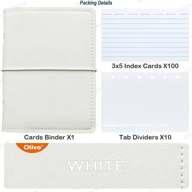 Alt view image 2 of 7 - Olivo 3x5 Lined Index Cards with Ring Binder Holder and Dividers, White | 100 Note Cards, 10 Tabs, 6 Holes Punched, Leather Booklet Organizer, 3 x 5 Inch