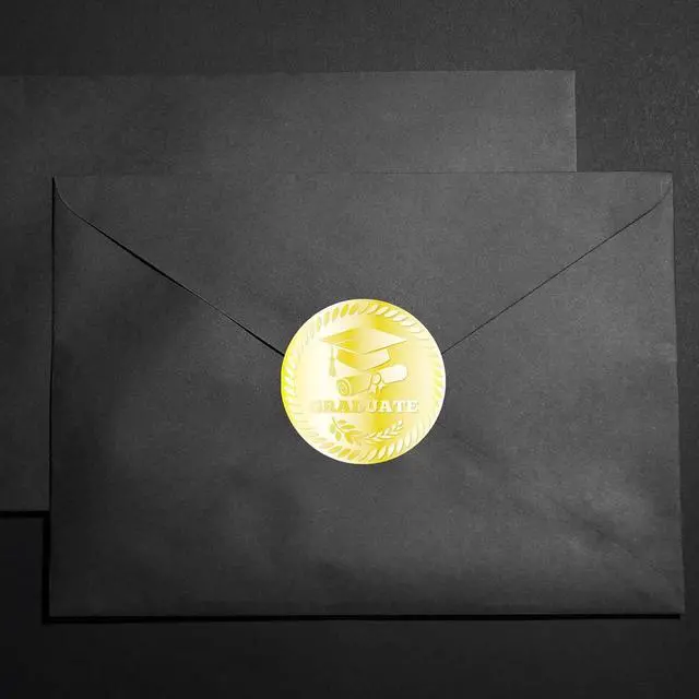 Alt view image 6 of 7 - 120pcs Graduation Stickers, Self-Adhesive Graduate Cap Stickers Gold Graduation Labels Envelope Seals for Grad Party Supplies Gift Decor
