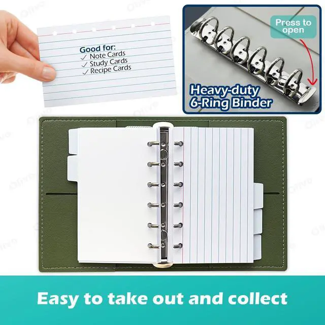 Alt view image 4 of 7 - Olivo 3x5 Lined Index Cards with Ring Binder Holder and Dividers, White | 100 Note Cards, 10 Tabs, 6 Holes Punched, Leather Booklet Organizer, 3 x 5 Inch