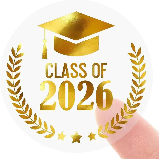 Main image of Alynta Graduation Stickers Class of 2026 Stickers 120Pcs 1.6 Inch | Gold Foil Grad Cap Sticker Transparent Round Graduation Party Favors Sticker for Envelope Seals Cards Invitations (Gold)