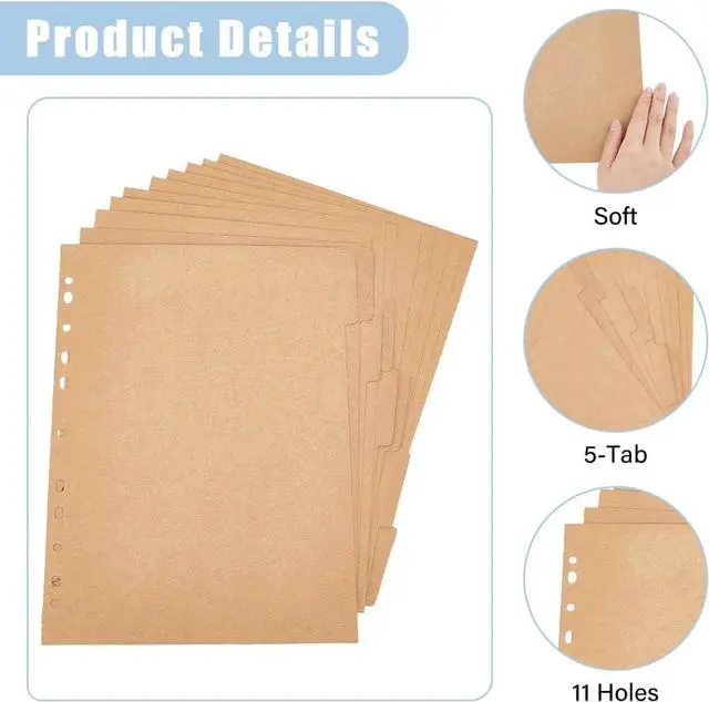 Alt view image 4 of 7 - SUPERFINDINGS 20 Sheets 5-Tab Binder Dividers A4 Kraft Punched Blank Burlywood Paper Index Dividers 11-Hole Index Page Tab Ring Index Page Tab Card for Planner Notebook
